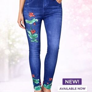 Floral Embroidered Skinny Blue Jeans